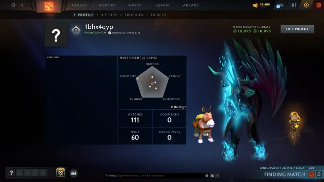 ⭐ RANKING 🏆 RATING OPEN ⏱️ 100/100 hours ✅ FAST MATCHMAKING 🌟STEAM ID: 799233715, Sale, 2427 MMR, 10095 integrity, 10095 politeness, 111 matches