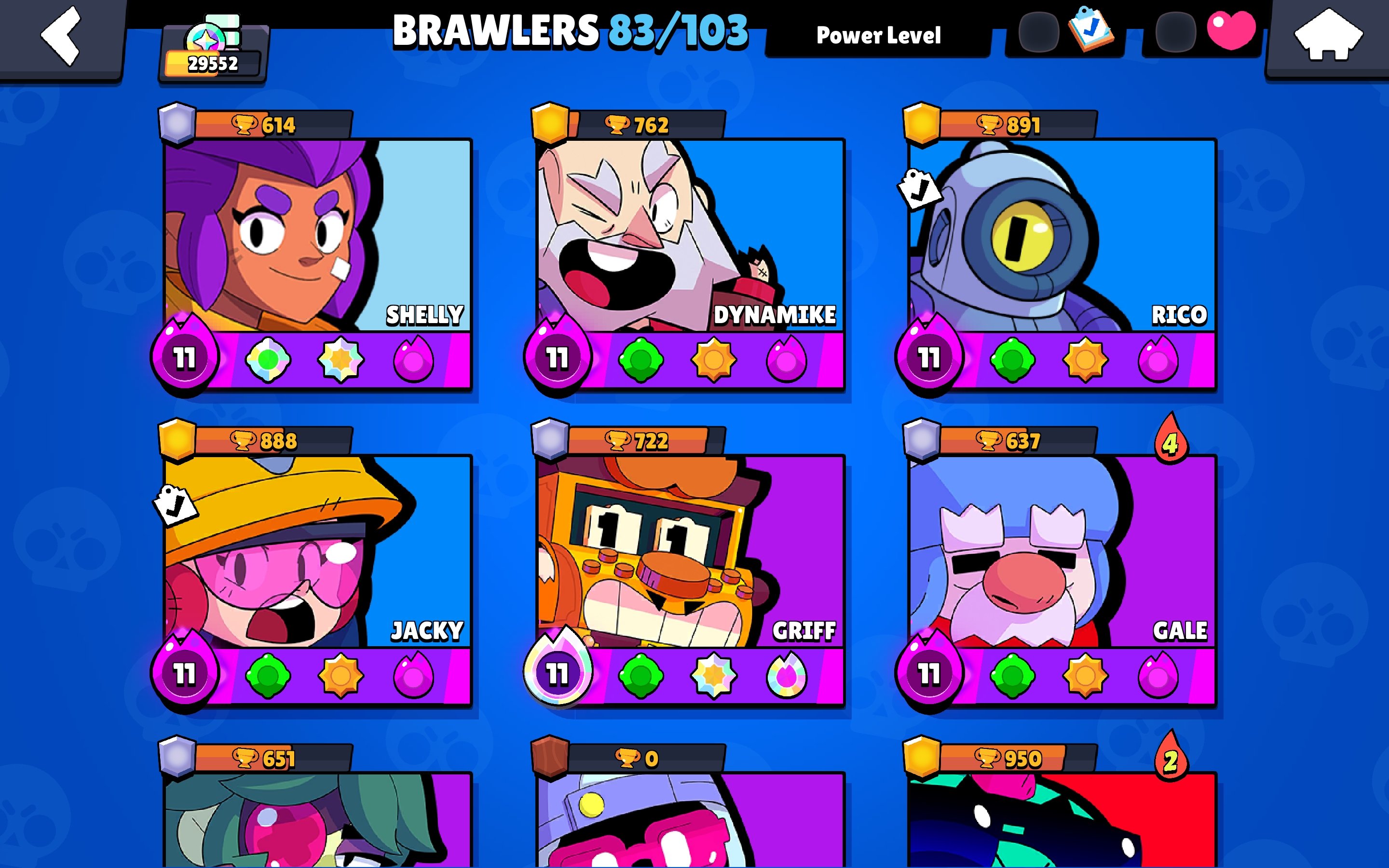 ♥️ LEGENDARY 1 ♥️ 83 BRAWLERS ♥️ 21 11 POWER ♥️ READ DESCRIPTION ♥️, trophies 29552, brawlers 83, primes 1