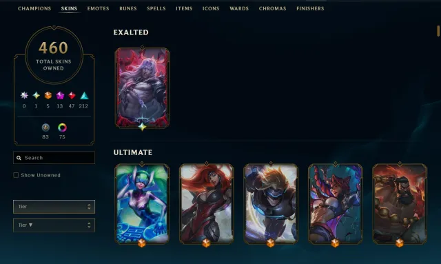 460 скинов. Король-призрак Виего. 5 абсолютных скинов (нет Люкс и Серафины). 145 эмоций., Продажа, уровень 230, скины 460, Изумруд