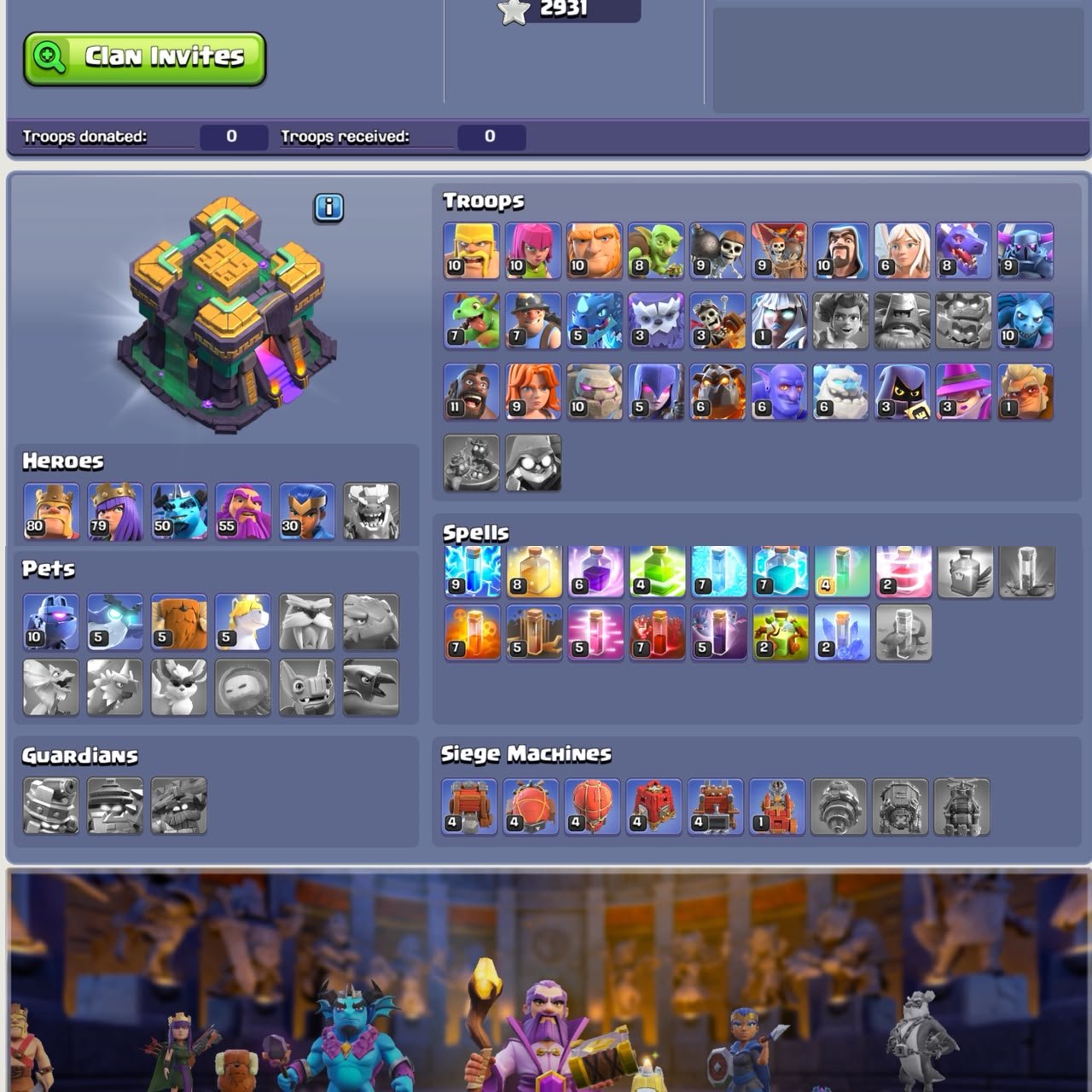TH 14 Rare ID】【238 XP】【2931 War Stars】【Heroes 80-80-50-55-30】【7x Epic High Level】【NC Yes, 14 TH Main Village, 10 TH Builder