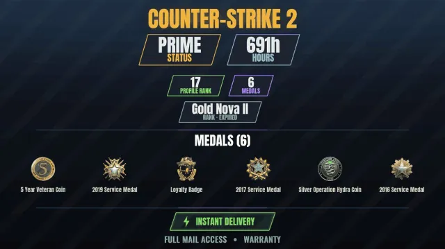 【CS2 Prime👑691ч✨6 медалей】 Серебряная монета операции Hydra, Медаль за службу 2016, Медаль за, Продажа, Инвентарь пуст, Есть PRIME