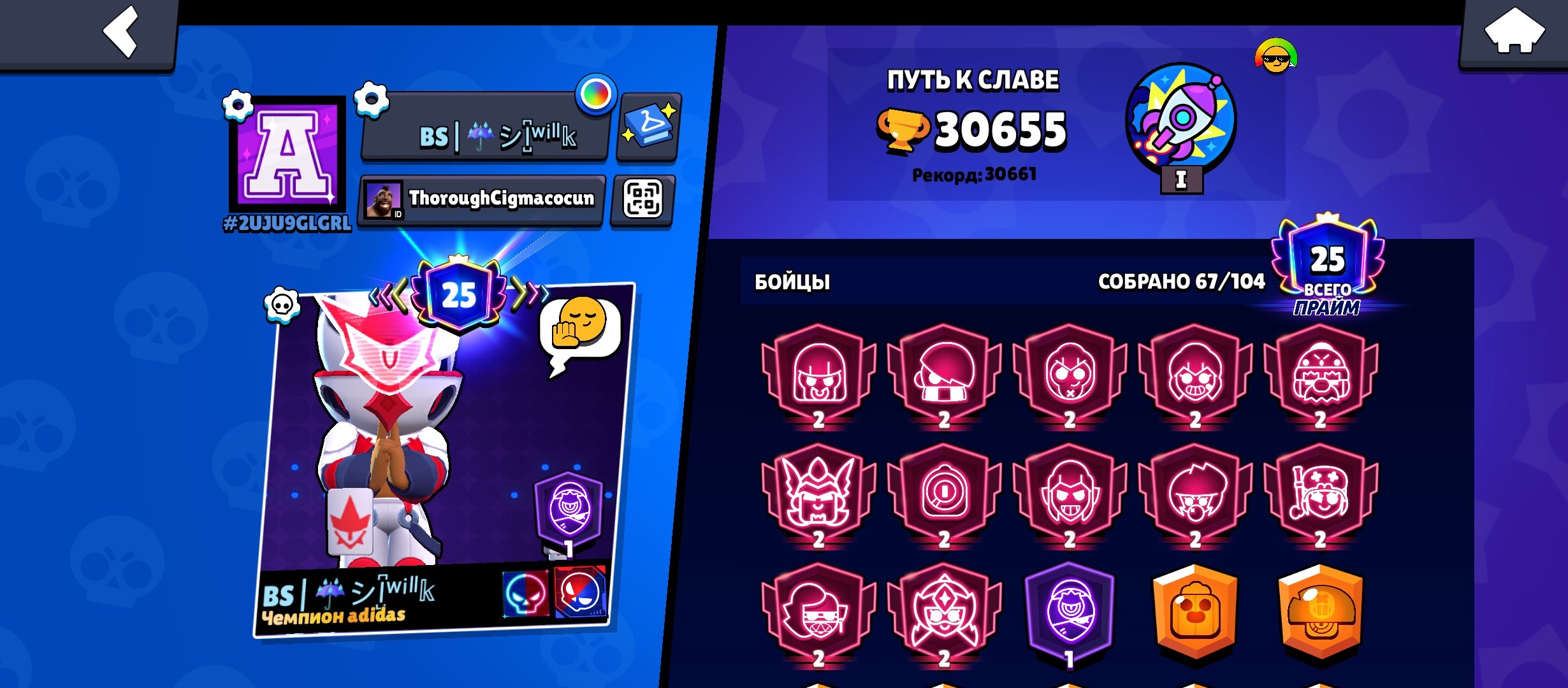 Dhhdhdgdhhdhshshs, trophies 30665, brawlers 67, primes 25