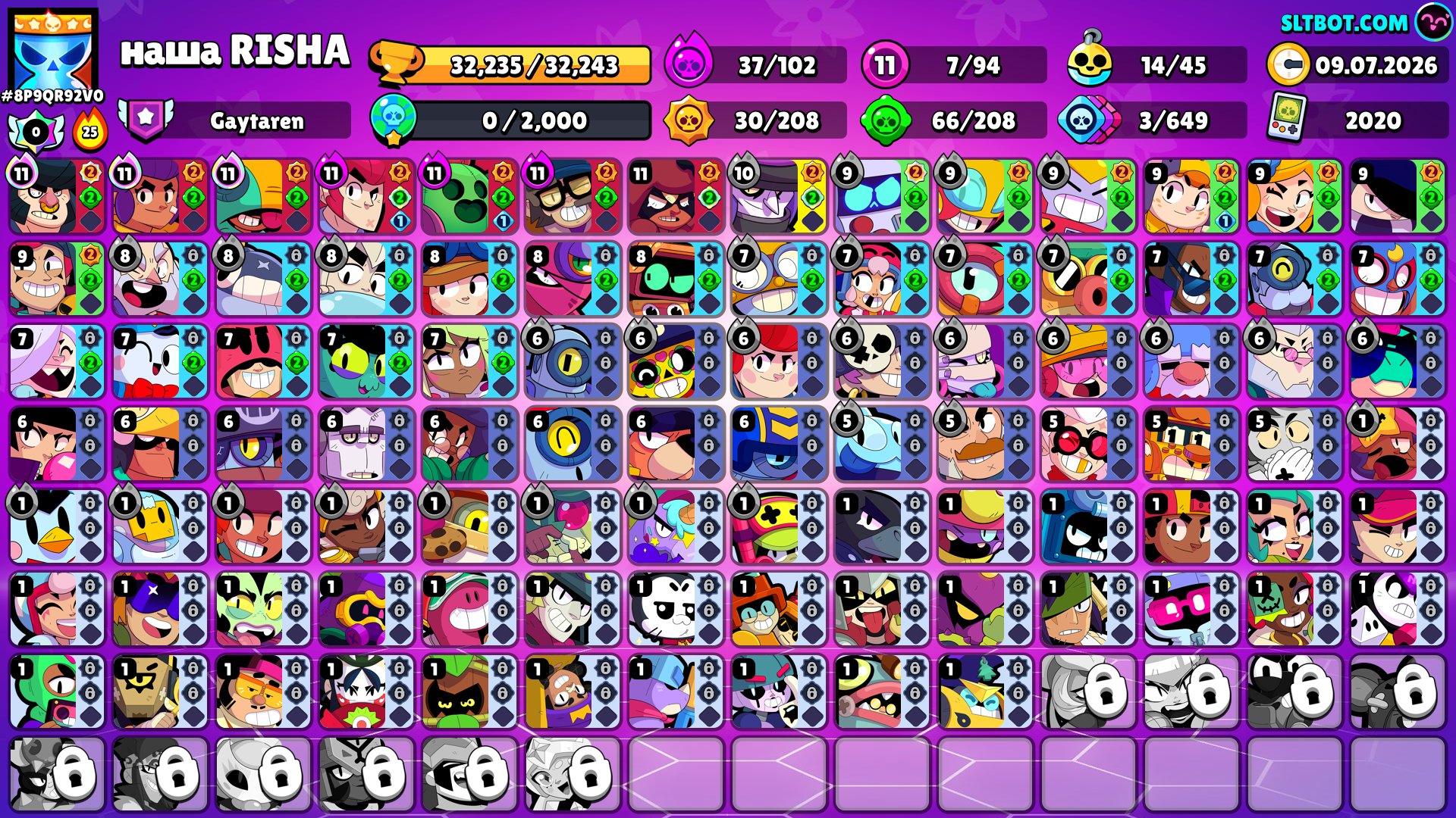 Brawl Stars account see description, trophies 32235, brawlers 94, primes 9