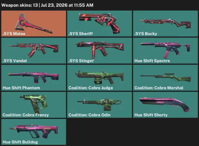 🎀🧸13 SKINS🌸Cold weapons SYS🧸Vandal SYS🕵️DISCOUNTS🕵️Phantom Vinyl✅GUARANTEE✅🎏WITH MAIL♾️, Sale, Ranked unlocked, Agents: 7, Skins: 13