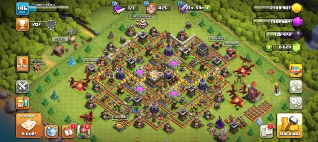 146 LVL — everything is on the screenshot + Clash Royale, 11 TH Main Village