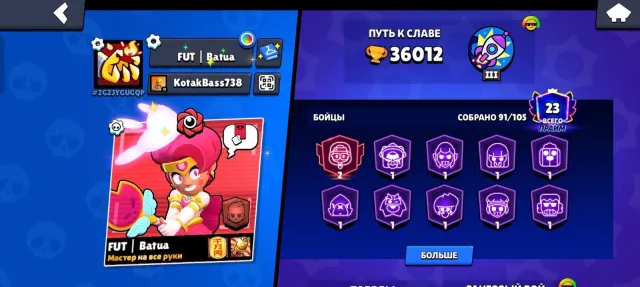 Sale of personal account in Brawl Stars details in description There is a re-linking, 36012 trophies, 91 brawlers, 23 primes