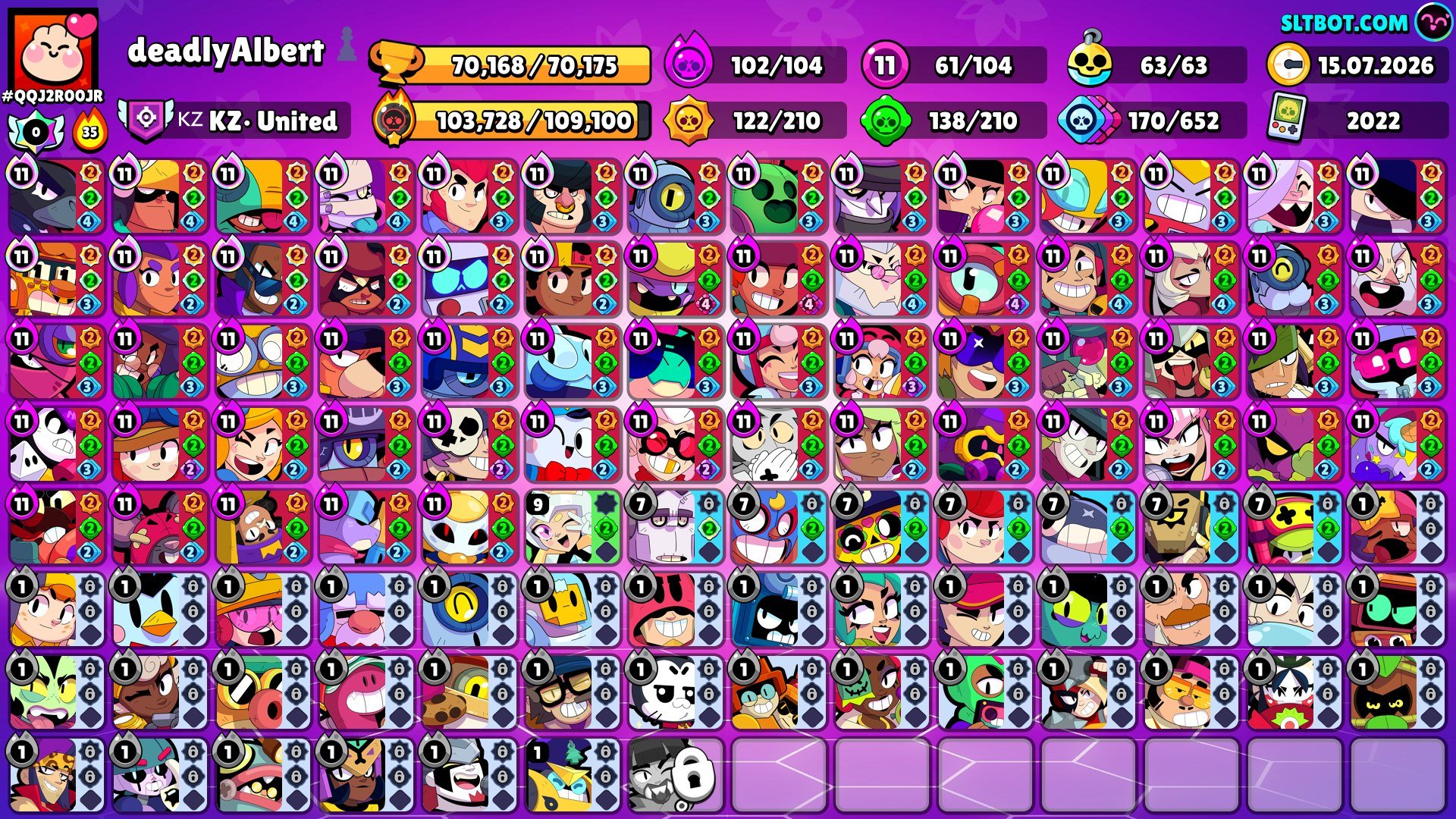 High-End Brawl Stars Account | 61 Power 11 Brawlers, trophies 70000, brawlers 104, primes 62