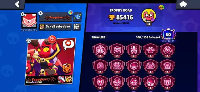 🚨 BRAWL STARS ACCOUNT 🚨🏆 85K+ | 👊 108 BRAWLERS | 💎 60 PRIMES | 🔥 MEGA TOP ACCOUNT, 85416 trophies, 108 brawlers, 60 primes