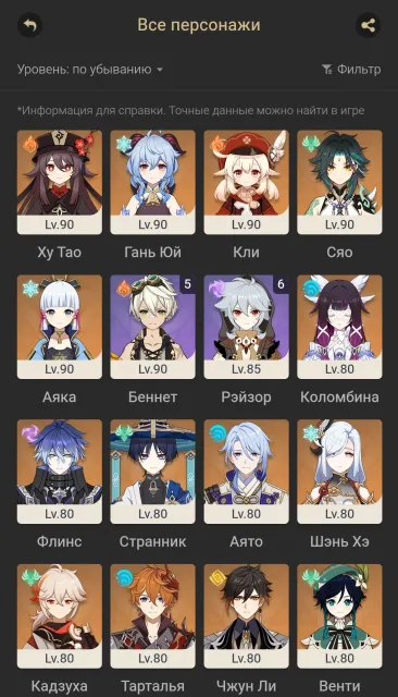 FLINS, COLOMBINA, AYAKA, HU TAO, RAIDEN, ZHONG LI, KAZUHA, TARTAGLIA (genshin + honkai star rail), Any platform, Email linked, Iter, Levelled up, AR 60
