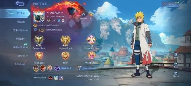 Naruto minato gusion💥gara vale💥epic grock valir gusion leomord freya💥almost emblem max, Продажа, Ранг: Мифический, Уровень: 39, Процент побед: 53%, Герои: 86, Облики: 137