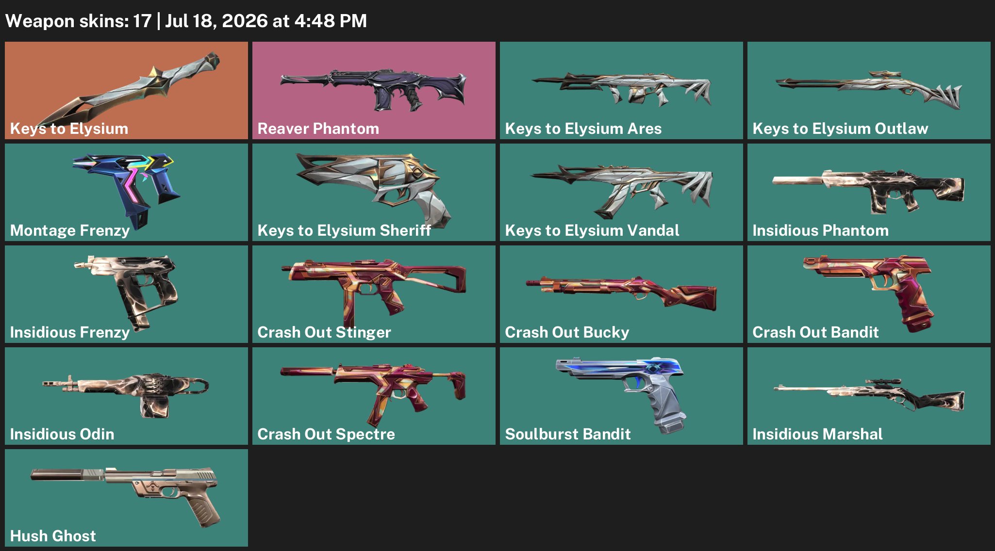 🌸1 KNIFE |⚡AUTO DISCHARGE⚡| Knife - Keys to Elysium | Phantom "Reaper"🌸All skins below🌸, Sale, Ranked unlocked, Agents: 11, Skins: 17