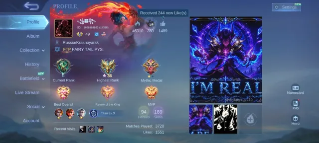 [SEA/GLOBAL] Ex-Honor 36⭐ | 189 Скинов | Saint Seiya Баданг + Гаара Вейл + Спанч Боб Циклоп, Продажа, Ранг: Епік, Рівень: 49, Процент перемог: 47%, Герої: 94, Облики: 189