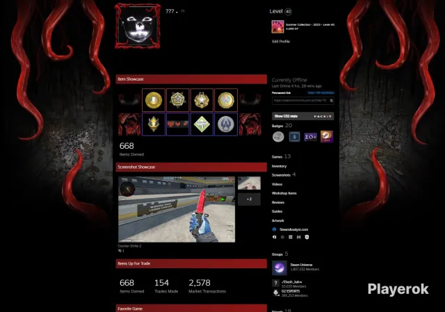 40 LVL STEAM - 4 MEDALS - 5200₽ INVENTORY - 4 BADGES IN CS - 1100 HOURS, Sale, With inventory, Has PRIME
