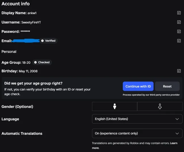 Selling Roblox account, Sale, Voice chat: Available