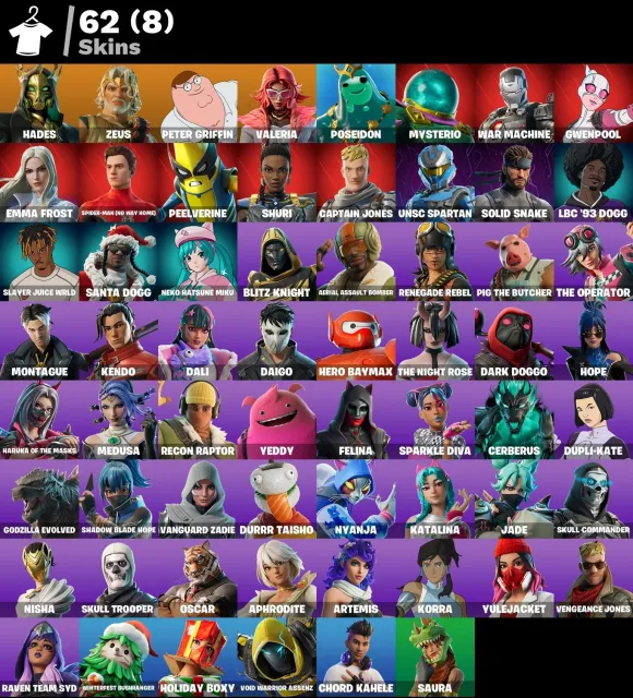 🎮 [PC/XBOX/PSN] 62 SKINS | CANDY AXE | SPIDER-MAN (NO WAY HOME) | PETER GRIFFIN | HADES | ZEUS | 🔥, Vente, skins 62
