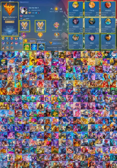 🔥Full set on Gossen🔥Collector of your choice🔥300+ Stars🔥29 Collab skins🔥Fat Mega-2🔥, Sale, Rank: Epic, Level: 163, Win rate: 57%, Heroes: 133, Skins: 535