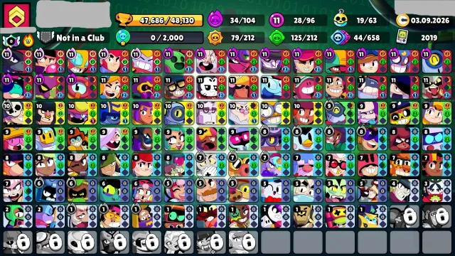 🤍47k🤍96/106🤍28 11 POWER🤍34 HYPER🤍NINJA TARA🤍27 TITLES🤍19 BUFFS🤍, 47000 trophies, 96 brawlers