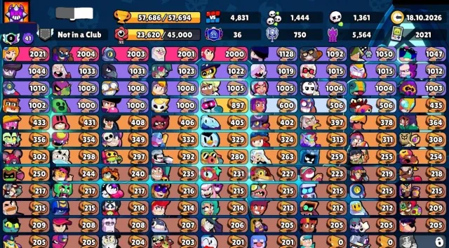 💧⭐AUTO-GRANT🔮OLD SKINS💎37-11 POWER☘️SATURNIAN GLORY🔥1 BATTLE PASS+👥30 RANK💥343 SKINS🔴+ACCOUNT IN CR 8.8K ⭐💧, 57686 trophies, 107 brawlers, 36 primes