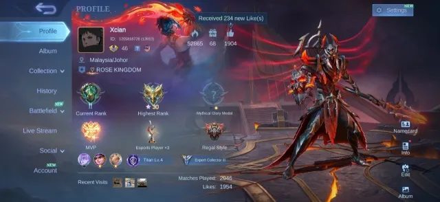 Collector Natalia✨Epic Zilong⚡Moskov🌟Roger💫Gara Vale💎Cloude✨Khufra⚡Emblem Max, Продажа, Ранг: Эпик, Уровень: 46, Процент побед: 50%, Герои: 100, Облики: 162