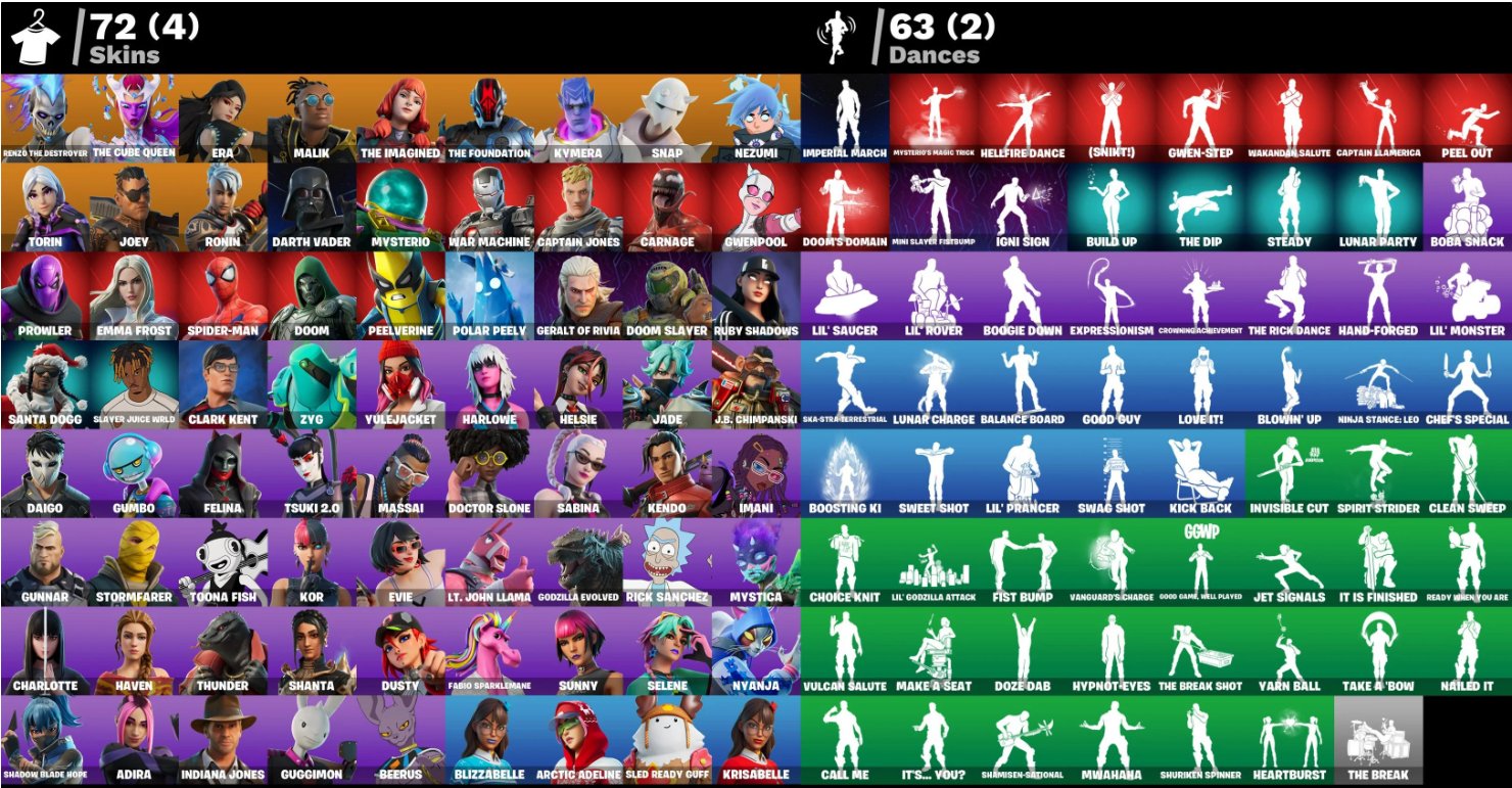 🔥 【72 SKINS】 ⚔️ RENZO THE DESTROYER 👑 THE CUBE QUEEN 🌸 ERA 🛡 MALIK 🌺 THE IMAGINED, Sale, skins 72