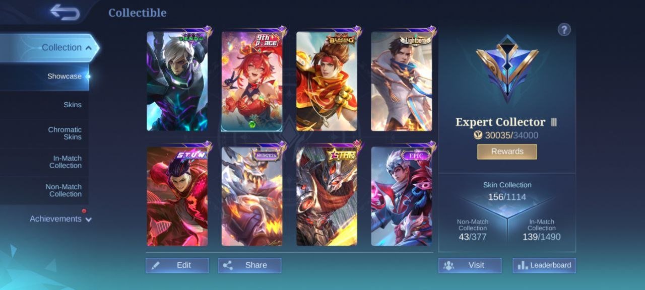 Star Hayabusa deluxe 17 STUN Chou EPIC valir Uranus Rafaela khufra Gaara Vale emblem Max, Sale, Rank: Mythic, Level: 56, Winrate: 50%, Heroes: 95, Skins: 156