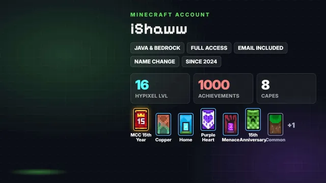 🦸 Cloaks (8): MCC 15th Year, Copper, Home, Purple Heart, Menace ✅ Java & Bedrock & full access, Sale, All account data