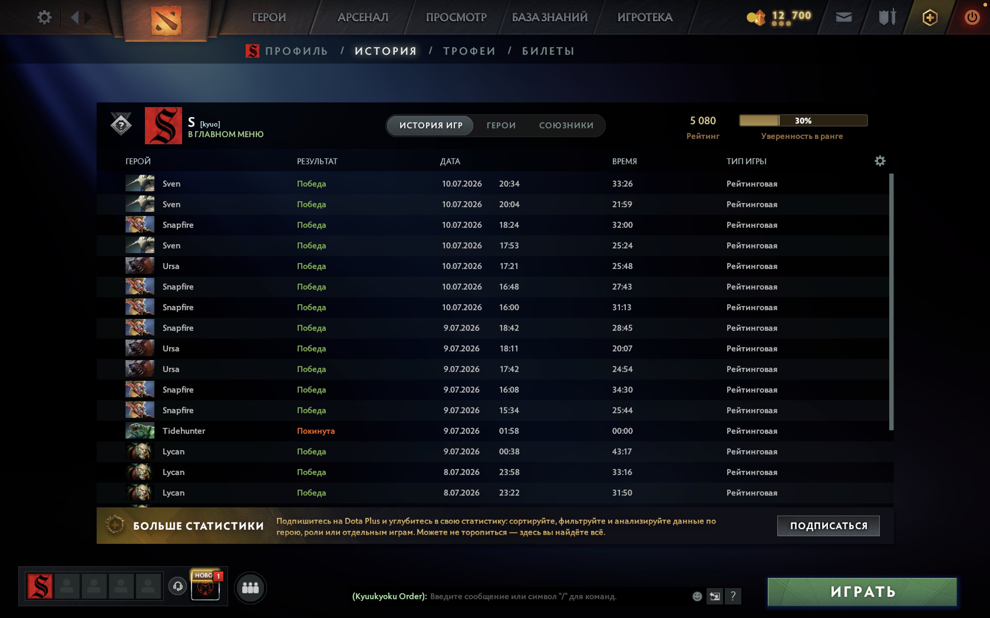 🔥 5080 MMR | Main Pool 2400 matches | Sven Sword worth 60,000 RUB | 10000 behavior, Sale, 5080 MMR, 10000 Behavior score, 10000 вежливости, 2400 games, 2222 hours
