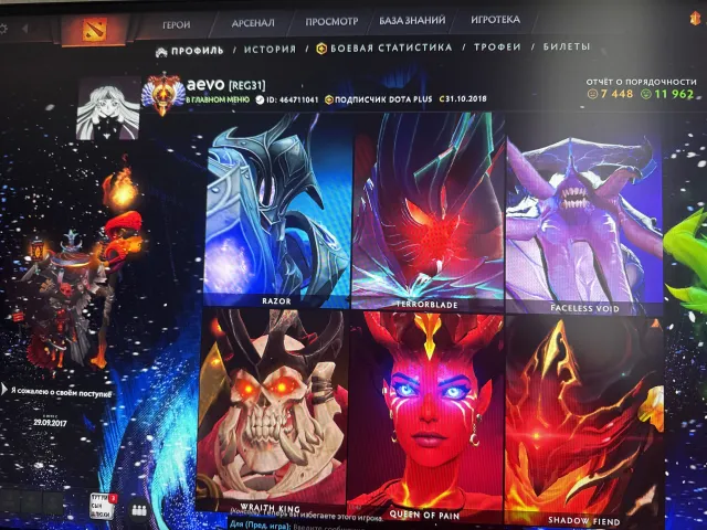 6k account, exclusive arcana (QoP, Void, Razor, WK), Sale, 6000 MMR, 12000 behavior score, 6600 matches, 7400 hours