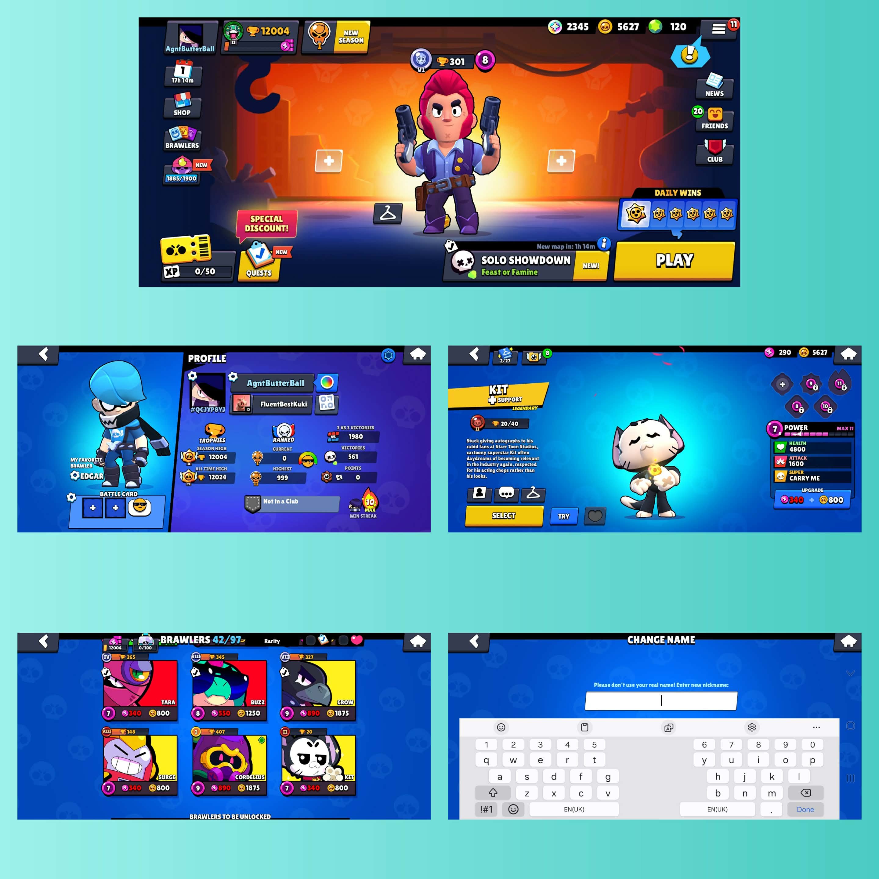 Legendary [KIT + Support ] 12k Trophies - 42 Brawlers - 2x (Max) - 4x (9 LVL) - 11x Skins - No. 589, trophies 12000, brawlers 42