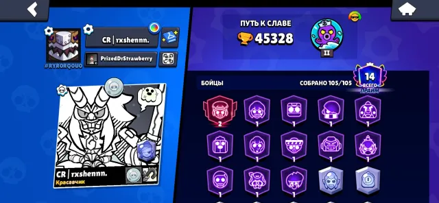 🏆45328🏆 [All Brawlers] [💪🏻29-11 Power (29 Hypercharges🔥)] [2024 Account🎊] [Lots of Skins❤️], trophies 45328, brawlers 105, primes 14
