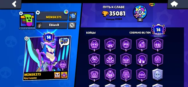 Selling an account in Brawl Stars and Clash Royale, trophies 35000, brawlers 86, primes 14