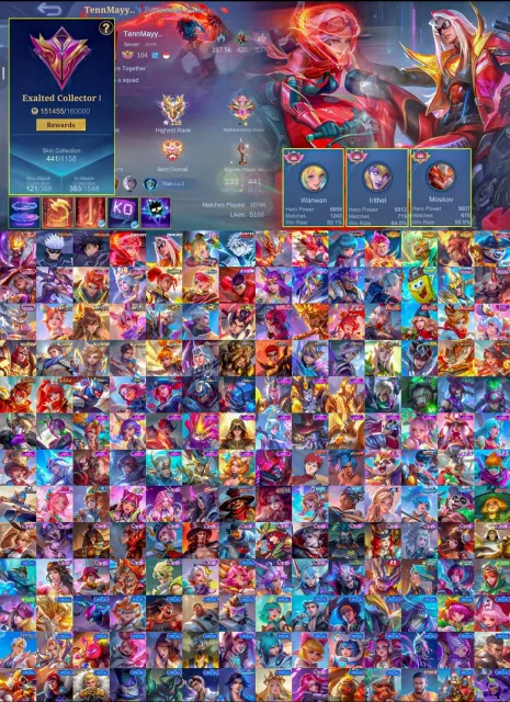 Franco legend🔥Gojo🔥Killuwa🔥Megumi🔥Leo bene🔥ling neo. ducati🔥, Продажа, Ранг: Мифический, Уровень: 104, Процент побед: 55%, Герои: 133, Облики: 441