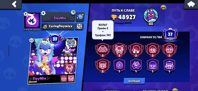 account to use as a main, trophies 49013, brawlers 72, primes 37