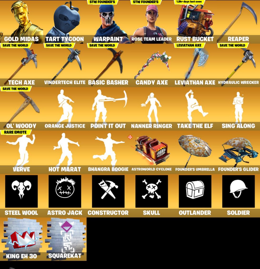 FAT FORTNITE ACCOUNT 215 skins lots of rare stuff look at pictures, Sale, skins 215