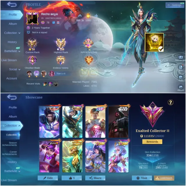 Alu legend🔥Ling coll🔥Gus 11:11🔥Argus star wars🔥Guni kof🔥, Продажа, Ранг: Мифический, Уровень: 78, Процент побед: 50%, Герои: 128, Облики: 334