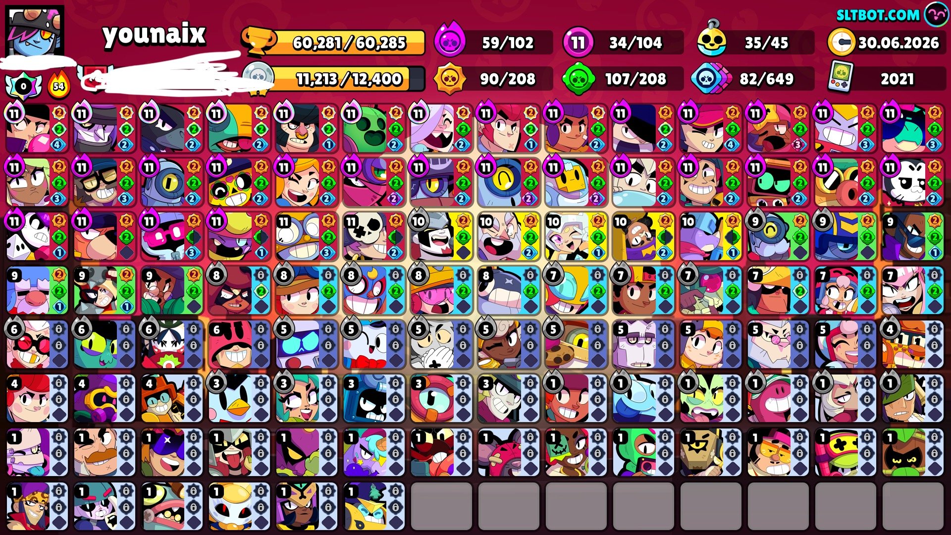 🔥TOP ACCOUNT 2021🔥 🎀2X MASTER 2024🎀 🎁39 PRIMES🎁 💊34 11 FORCES💊, trophies 60281, brawlers 104, primes 39