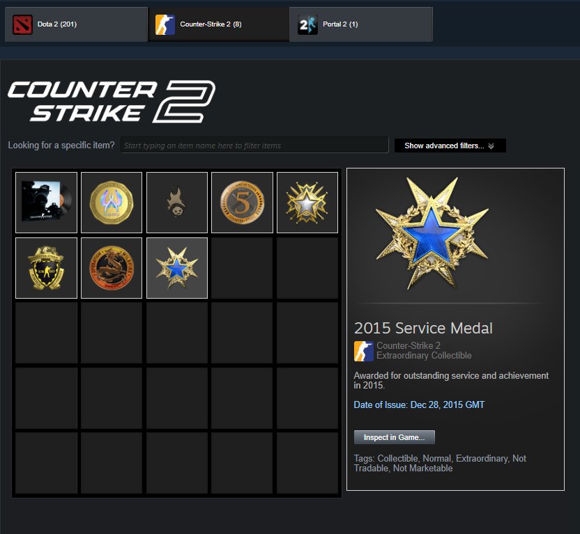 Wildfire【7 Medals】2015, 2019 Service, 10, 5-Year, L, GO + Dota 2 Items | Warranty, Sale, Empty, Yes PRIME