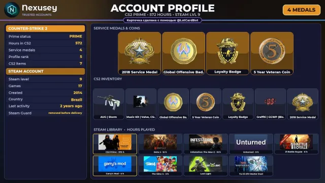 🚀 ⟦ CS2 PRIME ⟧ +4 RARE MEDALS: SERVICE 2018 · GO ✦ 2014 ✦ +1 GAME ✦ FULL ACCESS ✨ #47LU2P, Sale, With inventory, Has PRIME