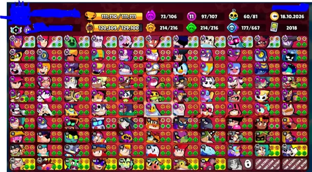 ⭕⭐105 ПРАЙМА⭕⭐OLD ACC (2018)⭕⭐ЗВЕЗДНАЯ ШЕЛЛИ И ДРУГИЕ⭕⭐ГАРАНТ⭕⭐МНОГО ДОНАТА ⭕⭐, 111000 кубков, 107 бравлеров, 105 праймов