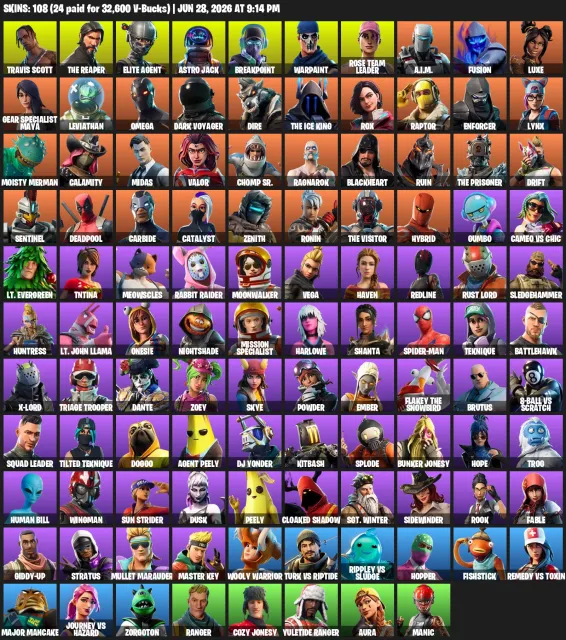 OG⚡️108 SKINS🌙TRAVIS SCOTT🌎TAKE THE L🌍OLD PVE☄️OFFLINE 480+ DAYS⭐️FULL ACCESS🌙, Sale, skins 108