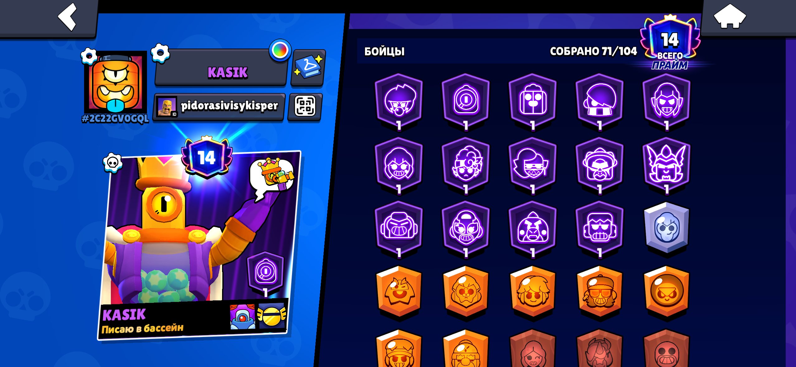 14 risks 1540 teams has d kind, trophies 20390, brawlers 71, primes 14