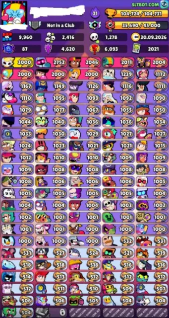 🏆104724 CUPS 🏆3 PRIME🏆 👥106|107 brawlers👥 🍀57 11 POWER 🍀 🟣4 HYPERSKINS🟣, 104719 cups, 106 brawlers, 87 primes
