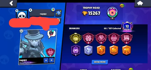 3 PRIME ON SHELLY and 2750 on Nadzhi, 15000 trophies, 60 brawlers, 12 primes
