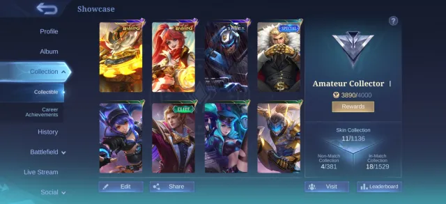 Black Void Recall Effects, 58 days diamond weekly pass, Jujutsu Kaisen spawn and other effects, Sale, Rank: Grandmaster, Level: 15, Win rate: 86%, Heroes: 23, Skins: 11