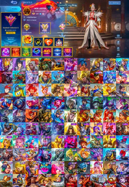 Legend Franco, Sasuke, Kungfu Ling Tamuz, KOF Guinevere, Luckybox, 122 cores, Global 🔥, Sale, Rank: Mythical Immortal, Level: 139, Win rate: 55%, Heroes: 133, Skins: 391
