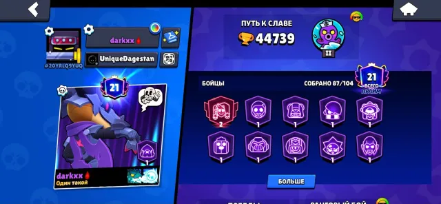 [PERSONAL] 44,700🏆 • 210+ SKINS🔥 • 87 GEMS💎 • Full Email Access, trophies 44700, brawlers 87, primes 21
