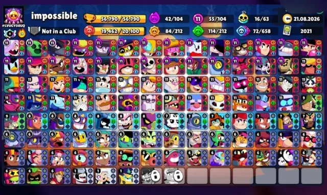 🔥55 11 power🔥🐋LOTS🦭 OF EXCLUSIVES💸DONATED 💰ACCOUNT 🐣FOR📩 RANKED🐳 8 BRAWL PASS TITLES🩸 🧊OLD🐛 ACCOUNT🌿 2021🎰, 56790 trophies, 104 brawlers, 31 primes