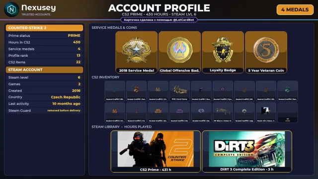 🚀 ⟦ CS2 PRIME ⟧ +4 RARE MEDALS: SERVICE 2018 · GO ✦ 2016 ✦ +1 GAME ✦ FULL ACCESS ✨ #47VQB2, Sale, With inventory, Has PRIME