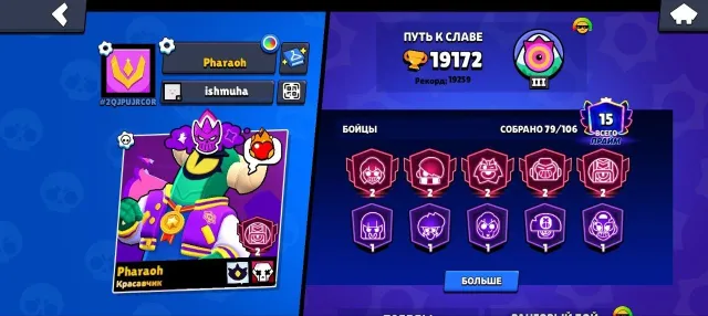 968 gems, 208k coins, 68k blings, fast🥶, 19172 trophies, 79 brawlers, 15 primes