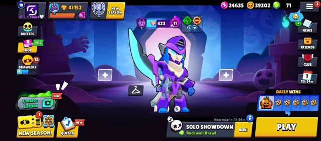 Account average with decent skins, 41152 trophies, 85 brawlers, 18 primes
